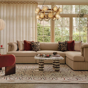 Tappeto moderno minimalista <span class=keywords><strong>su</strong></span> <span class=keywords><strong>misura</strong></span> in lana; Linea Beige Vintage francese geometrica per cabina armadio comodino camera da letto - Product Image 6