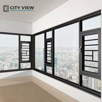 Ventana Abatible de Aluminio con Rotura de Puente Térmico, Acabado en Grano de Madera, Revestimiento PVDF, Doble Acristalamiento, Estilo Europeo, para Villa, OEM