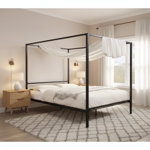 Diseño moderno negro cuatro cama con dosel de metal fácil de montar tamaño queen Marco de hierro resistente camas con dosel de metal para hotel - Product Image 6