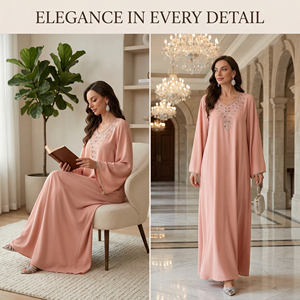 Nouvelle Robe Longue Ample à Col en V Ornée de Diamants Faite à la Main, Tendance, pour Femmes Musulmanes du Moyen-Orient (Vêtements Transfrontaliers) - Product Image 4