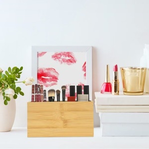 Wooden Desktop Storage <b>Box</b> Open Top Solid Wood Cosmetic Organizer Eco Friendly <b>Makeup</b> Storage - Product Image 2
