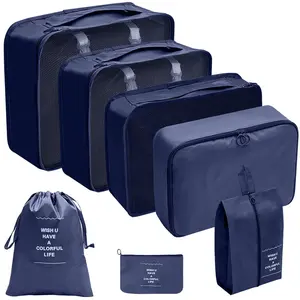 Customized 7 Pcs Foldable Wholesale Waterproof Portable Travel Luggage Organizer Packing Cubes Suitcase Organizer