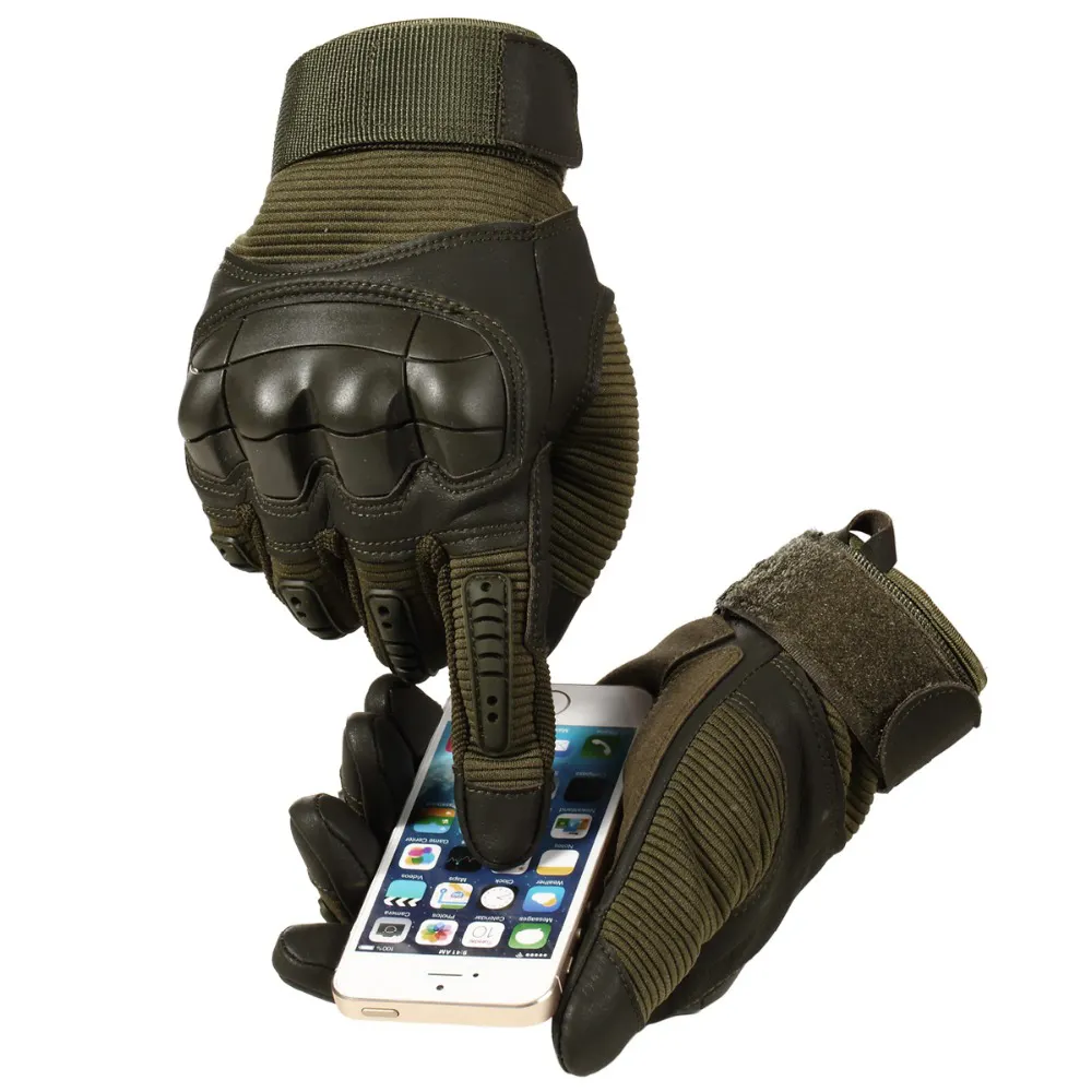 Full Finger Tactical Gloves Paintball Shooting PU Leather Touch Screen Rubber Protective Gear Women Men