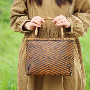Handmade Bamboo Woven Tote Bag Solid Pattern Women's Carryall For Tea Storage And Daily Use - Product Image 2