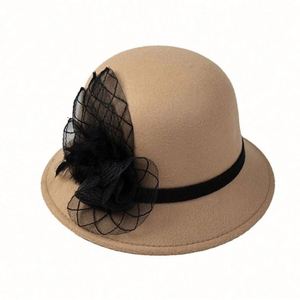 Wholesale Spring and Autumn New Elderly Women Woolen Net Flower Bowler Hat Old Lady Pot Winter Wool Fedora Hat - Product Image 5