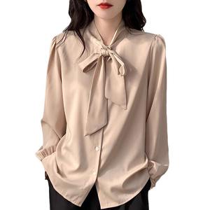 Camicie in Raso da Donna Stile Coreano Manica Lunga con Colletto a Fiocco Primaverile Elegante Camicetta <span class=keywords><strong>Blu</strong></span> da Ufficio <span class=keywords><strong>Camicia</strong></span> Casual - Product Image 6