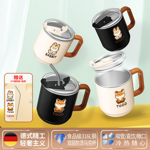 Taza de Café AkL de Acero Inoxidable 316, 430 ml, Asa con Diseño de Madera, Doble Capa Aislada, con Tapa, para Oficina - Product Image 4