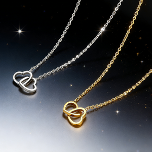 <span class=keywords><strong>Collier</strong></span> en acier inoxydable en gros, pendentif en forme de deux cœurs entrelacés, bijoux, colliers - Product Image 1