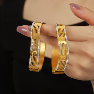 Popular Tarnish Free Geometric Stainless Steel Hollow Zircon Charm <b>Bangle</b> <b>Bracelets</b> for Women - Product Image 3