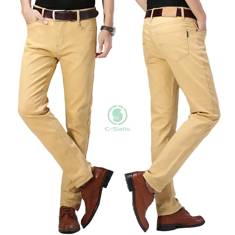 2023 Herren lässige elastische Slim lange Hosen kleines gerades Bein mit Baumwollstoff trendige farbige Taschen Dekoration