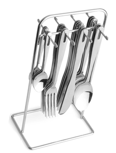 18/0 thép không gỉ treo dao kéo 16 cái & 20 cái Bộ dao muỗng nĩa muỗng trà với sắt kim loại giá đứng - Product Image 4