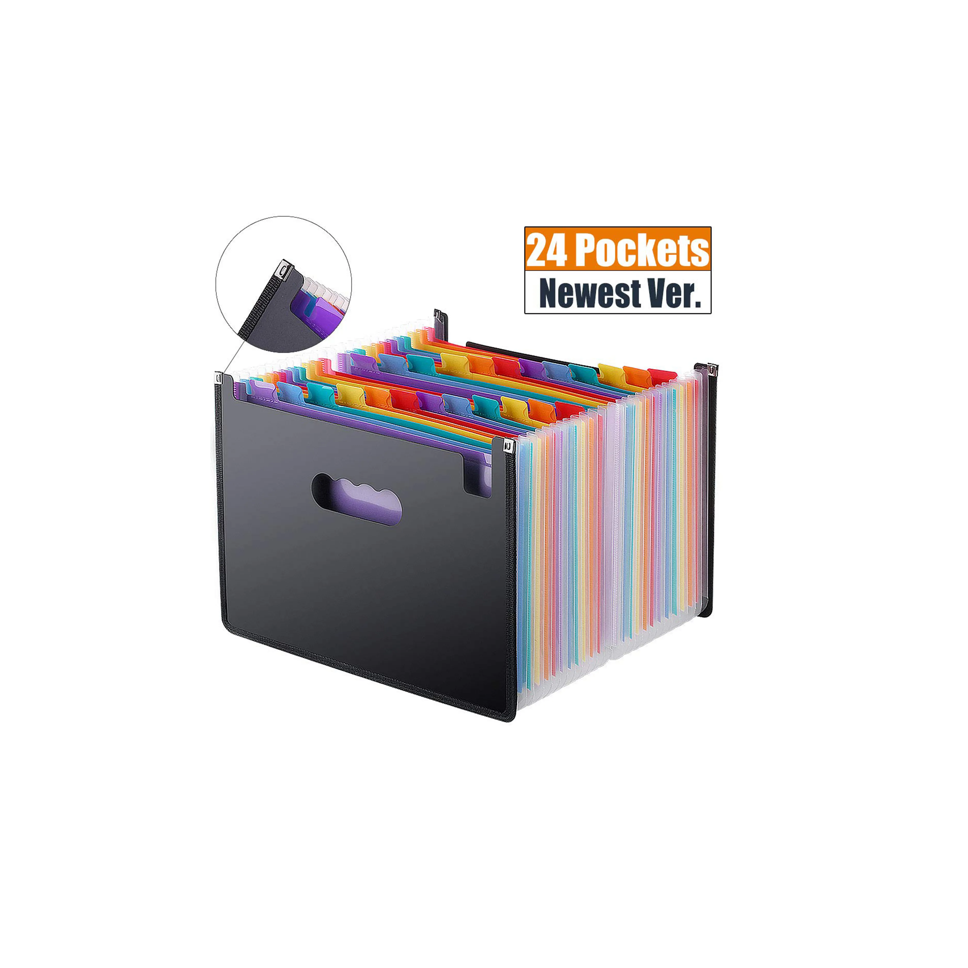 Carpeta de archivos en expansión con 24 bolsillos, organizador de documentos A4 de acordeón multicolor con soporte de billetera extensible que funciona con el tamaño de las letras A4