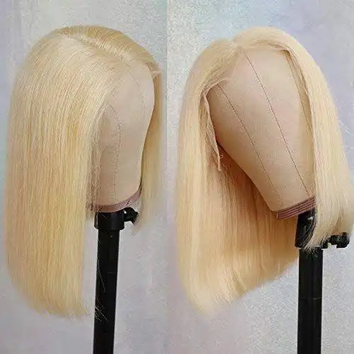 Wholesale Hot 613 Blonde Bob Wig 14 Inches Remy Long Bob 150% Density Lace Frontal Wig