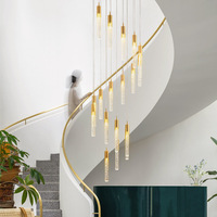 JYLIGHTING Lámpara de Araña Moderna de Lujo para Escalera Grande, Cristal, Alimentación CA, Forma Alargada, Iluminación Metálica para Espacios de Estar