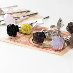 New style hot sale healing stone silver color steam rose flower for home decoration