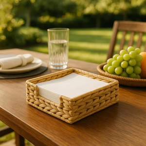 Natural Handwoven Square Tray Water Hyacinth Serving Tray for Drinks and Snacks Decorative <b>Coffee</b> <b>Table</b> Organizer - Product Image 3