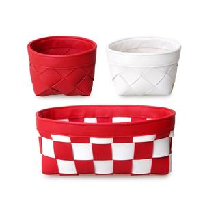 Cestas de Almacenamiento Plegables de Cuero PU, Diseño a Cuadros Rojos y Blancos, Tejidas a Mano, Juego de 3 Piezas, Impermeables, Ahorran Espacio, <span class=keywords><strong>para</strong></span> Decoración del Hogar - Product Image 1