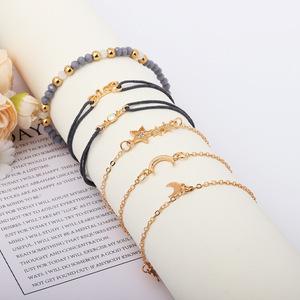 Star Moon Charm <b>Bracelet</b> <b>Set</b> Zinc Alloy Zircon Women's Fashion Jewelry Gift 6 Piece <b>Set</b> - Product Image 2