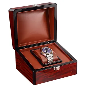 Grosir kotak penyimpanan jam tangan kayu mewah logo kustom casing hadiah Tunggal kotak kemasan jam tangan & casing