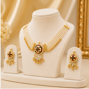 Flower Pattern 22K Gold <b>Necklace</b> and Earring <b>Set</b> with Freshwater <b>Pearl</b> and Crystal Rhinestone for Women Wedding Jewelry - Product Image 1