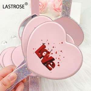 OEM Heart-Shaped Handheld Magnifying <b>Makeup</b> Mirror with Lighting Bling Diamond Rhinestone Wholesale Private Label - Product Image 2