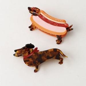 Pinces à cheveux en acétate Qianjin en forme de <span class=keywords><strong>teckel</strong></span> et de hot-dog - Lot de pinces à cheveux amusantes en forme de chien-saucisse en acétate - Product Image 1