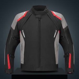 Chaqueta de Motociclista para Hombre, Manga Larga, Diseño Textil con Bloques de Color, Resistente al Viento, para Todas las Estaciones, Negro, Gris, Rojo - Product Image 1