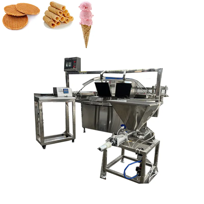 Ticari küçük Stroopwafel üretim hattı çıtır yumurta rulo dondurma koni makinesi Waffle külah yapma makinesi