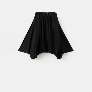 Chemisier <span class=keywords><strong>Noir</strong></span> Oversize à Manches Bouffantes et Ourlet Bulle, Col Rond, en Chiffon Transparent, Coupe Ample, Froncé, Élégant pour <span class=keywords><strong>Soirée</strong></span> - Product Image 2