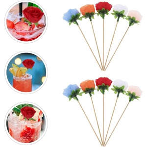 Rose Fruit Sticks 10 Pack Disposable Bamboo Skewers For Dessert Table Decoration - Product Image 2