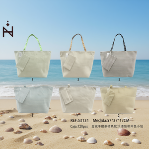 Sac de plage rayé or et argent 57x37x17 cm avec petit sac assorti pour la plage - Product Image 2