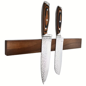 Porte-couteaux magnétique en <span class=keywords><strong>bois</strong></span> avec une double rangée puissante et une bande de <span class=keywords><strong>support</strong></span> en <span class=keywords><strong>bois</strong></span> de noyer robuste - Product Image 4