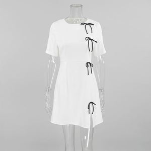 Dropshipping moda estate nuovo abito Midi manica corta per le donne nero bianco contrasto colore carino Y2K naturale <span class=keywords><strong>con</strong></span> <span class=keywords><strong>spacco</strong></span> laterale - Product Image 4
