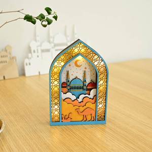 ของตกแต่งผนังรูปโค้งแบบอิสลามสำหรับงานปาร์ตี้ ของประดับตกแต่งไม้แขวนผนังสำหรับเทศกาลอีดและรอมฎอน ป้ายอวยพรมูบาร็อก - Product Image 1