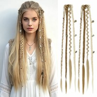 Extensioni per capelli sintetiche con clip, trecce bohémien con clip, dreadlock con clip, trecce con perline e ciondoli, 2 pezzi, capelli intrecciati stile Boho