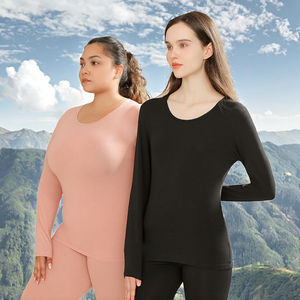 Hiver Automne Femmes A-Grade Slim Fit Thermal Underwear Set Neck Thin 2-Piece Large Size Breathable Knitted Spandex/Cotton - Product Image 3