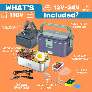 Electric Lunch Box 110V/220V/12V/24V Portable Food Warmer Heater 1.8L for Bedroom Car Truck Home Kitchen-BPA Free - Product Image 2