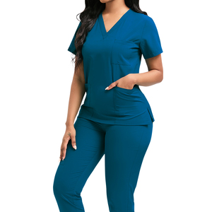 Viaoli pronto per la spedizione di tessuto elasticizzato <span class=keywords><strong>blu</strong></span> Navy <span class=keywords><strong>blu</strong></span> Royal Hospital unies Medical Scrub set comoda tuta da cura - Product Image 4