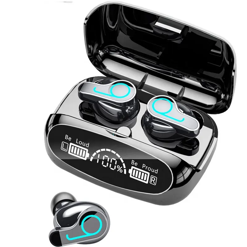 Headphone TWS Olahraga Nirkabel Dual Earbud In-Ear, Headset Bluetooth dengan Tampilan LED, Kontrol Sentuh