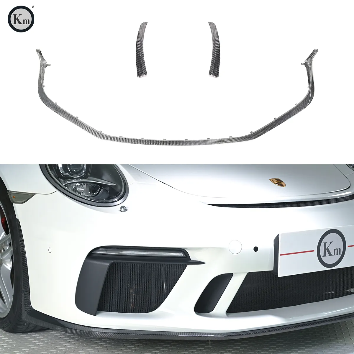 KM for Carrera 2016-2019 year 991.2 GT3 upgrade wet carbon fiber front lip front splitter front spoiler GT3 style