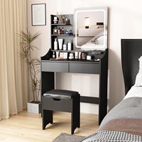 Bureau de coiffeuse vintage blanc avec tiroirs Coiffeuse de maquillage en bois noir moderne Petite coiffeuse pour chambre à coucher avec miroir