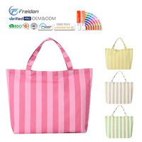 Sac fourre-tout de plage en toile de coton durable pour femme, imprimé sur mesure avec logo et motif à rayures et lettres