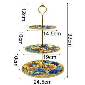 Mandala 3 Tier Diamond Painting Cupcake Stand Holder,DIY Sunflower Diamond Art Cup Cake Stand Towel with Tiered Serving Tray
