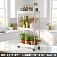 Étagère de rangement pliable à 3 niveaux en plastique carré empilable avec roulettes, chariot mobile polyvalent pour cuisine et salle de bain, vente en gros