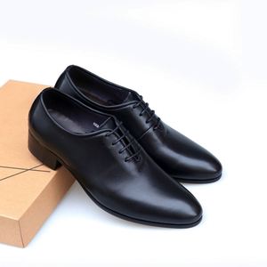 Trendy Italian Men's Lace up Polished <b>Full</b> Grain Leather Height Increasing Oxford Shoes Pointed Toe Leather Shoes - Product Image 1