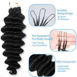 ผมต่อแบบโครเชต์ 12A ลอนลึก แบบไม่มีปม แยกเส้นสำเร็จรูป ลอนน้ำ แบบขนนก ผมแท้แบบมัด สำหรับถักเปีย - Product Image 4