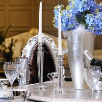 Ensembles MH-TZ0584 de trois grands bougeoirs en tube de cristal pour décoration de table de mariage