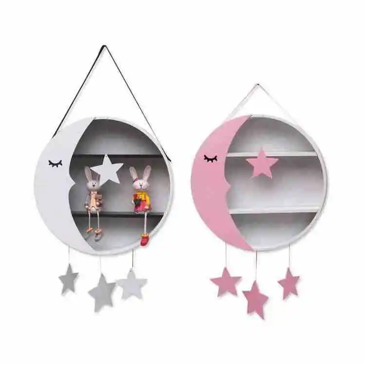 Nordic Moon Shape Storage Shelf for Children's Room Wall Decoration Pendant Rack with bins boxes