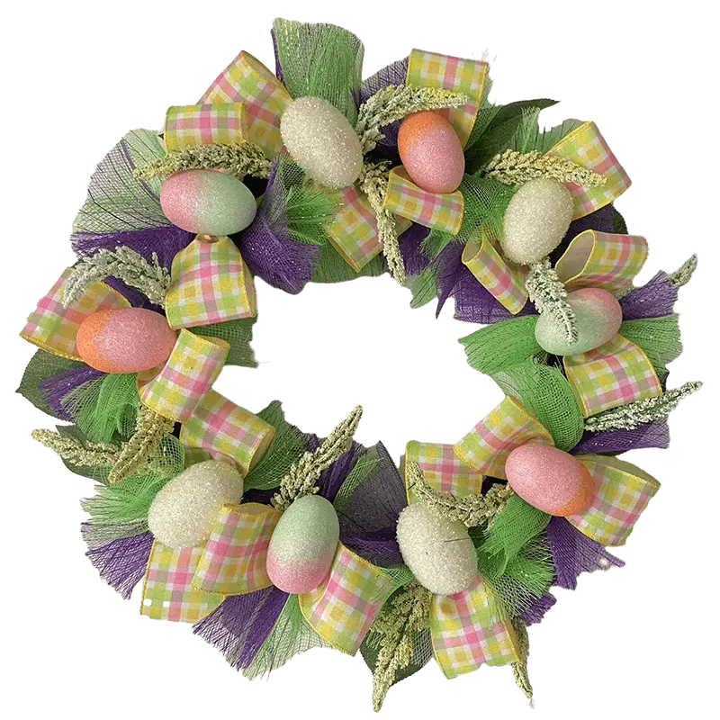 Senmasine 24inch 22inch Colorful Eggs Easter Door Wreaths For Hanging Decoration Mixed Artificial Leaves Ribbon Bows Rabbit