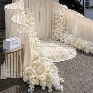Chemin de table vintage romantique classique blanc en fausse pivoine et rose 200x40cm pour banquet, décoration de mariage, chemin de table en soie pour allée fleurie - Product Image 5